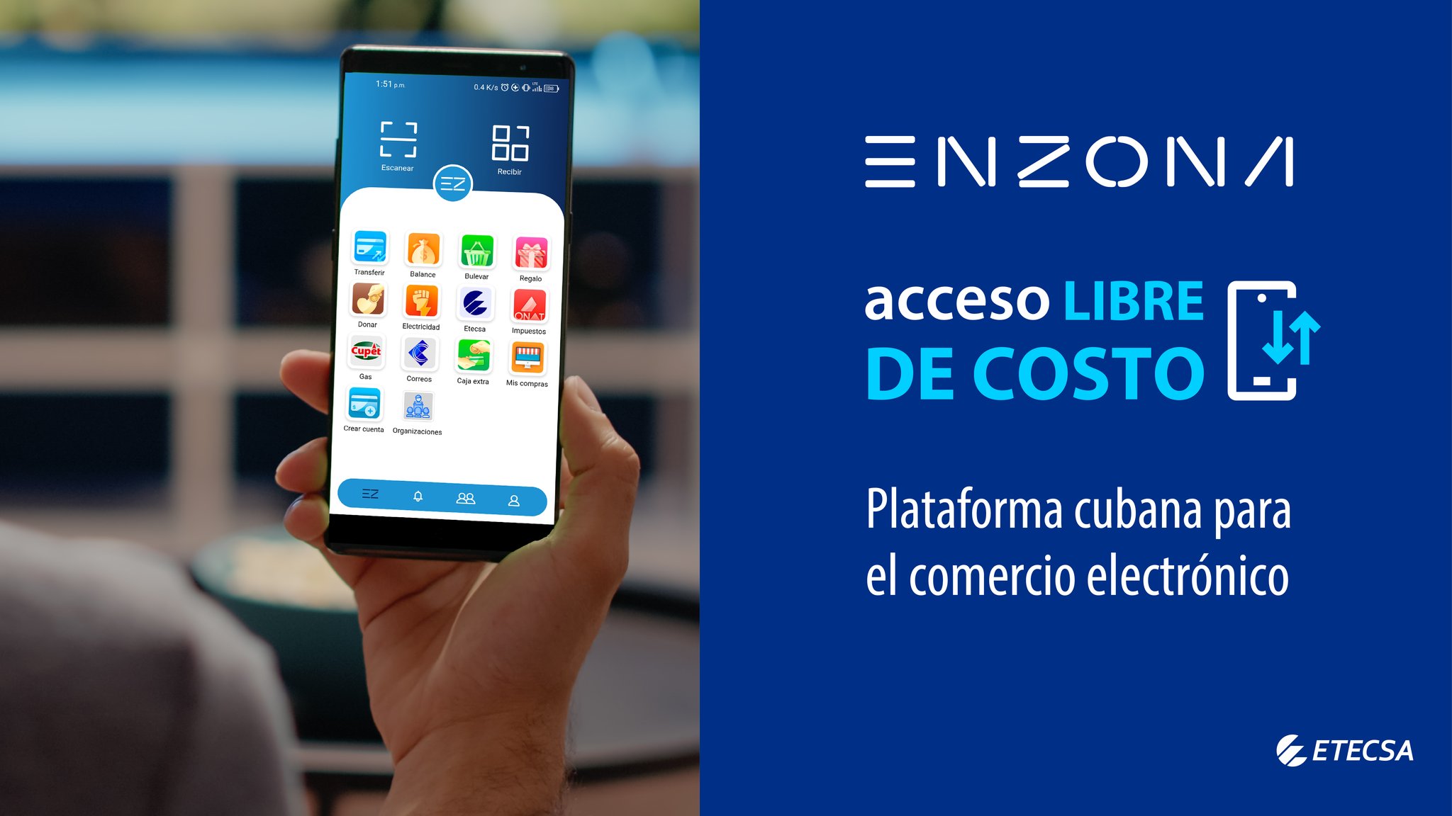 Recordamos a los usuarios de Enzona_BX que pueden acceder, LIBRE DE COSTO, a los servicios que ofrece nuestra plataforma 